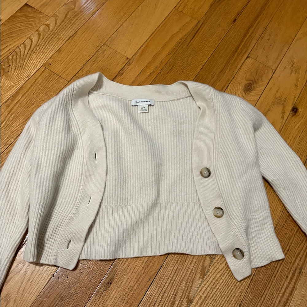 Club Monaco Cream Ribbed Cardigan Sweater